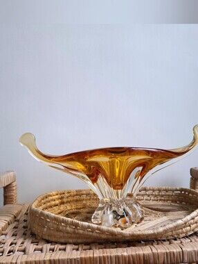 Vintage Amber Murano Style Art Glass Bowl | Italian Design | MCM Decor